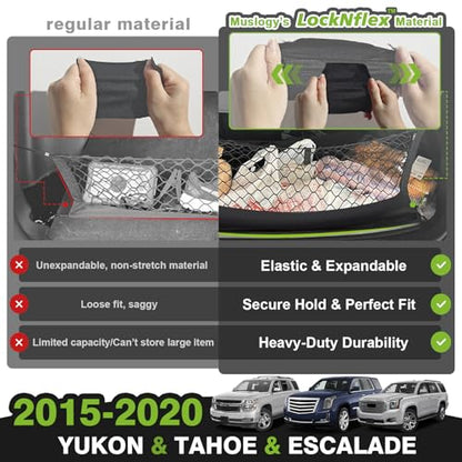 Truck Bed Cargo Net Trunk Netting Compatible with 2015-2020 Chevy Tahoe | GMC Yukon | Cadillac Escalade Accessories, Pickup Cargo Organizer SUV Sedan Storage Net w/Heavy Duty Carabiners - style: 2015-2020 Yukon & Tahoe & Escalade