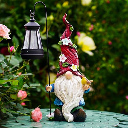 Pohabery Gnomes Outdoor Statue with Solar Lights,Solar Garden Gnomes Decorations for Yard Patio Outside Gnome Garden Decor, Gnomes Gifts for Women Mom - color: Gnome