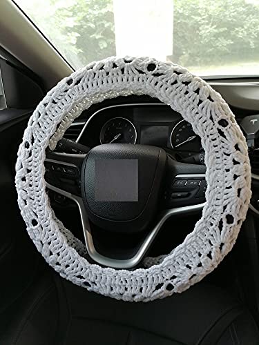 YDM Flower Steering Wheel Cover, Universal Fit, 15 Inch, Crochet, Sunflower Pattern, Customizable Color, Car Accessory - color: C A+ 2 belt cover