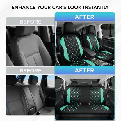 Road Comforts Seat Covers, Premium Leather Car Seat Covers Full Set for Women Girls,Airbag Compatible, Automotive Seat Covers Universal Fit Most Cars,Vans,Truck,SUV - color: Mint Full Set