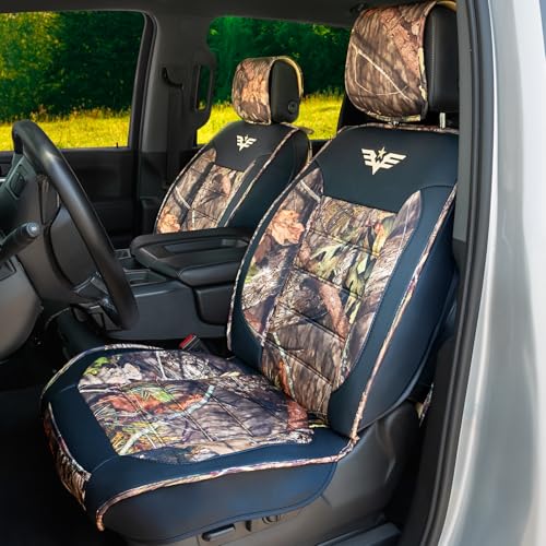 Mossy Oak Heavy Duty Premium Truck Seat Covers for Front Seats, Fits Full-Size Truck SUV, Padded Seat Cover with Bottom Wrap-around, Front & Rear Storage Pockets,Front Seat Protector, Waterproof, 2 pc - color: Truck Seat Cushion Camo