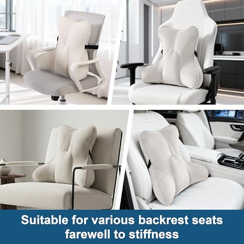Lumbar Support Pillow(Pat. Pend) – Multi-Functional Ergonomic Back Cushion for Sofa Chair, Car Seat & Sofa, Reading Pillow with Firm Multi-Zone Support to Relieve Lower Back Pain, Misty White
