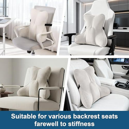 Lumbar Support Pillow(Pat. Pend) – Multi-Functional Ergonomic Back Cushion for Sofa Chair, Car Seat & Sofa, Reading Pillow with Firm Multi-Zone Support to Relieve Lower Back Pain, Misty White