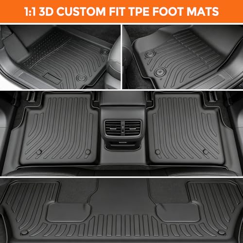 Floor Mats for Jeep Grand Cherokee L 6 Seat 2021-2025 (Not for 4XE, JL or JK), Custom Fit Heavy Duty TPE All Weather Protection, Waterproof Non-Slip Black (Three-Row Floor Mats) - style: 10) For Jeep Grand Cherokee L 6 Seat | 2021-2025 | 1st & 2nd & 3rd R
