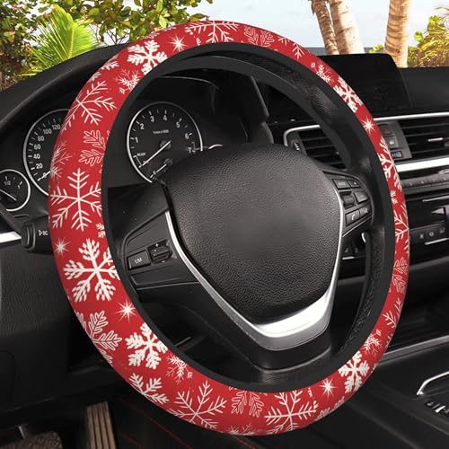 Christmas Snowflakes Steering Wheel Cover, Elastic Non-Slip Steering Wheel Protector,Auto Interior Decor for Women Girls,Universal 15" Fit for Sedans,Trucks - color: Christmas Snowflakes