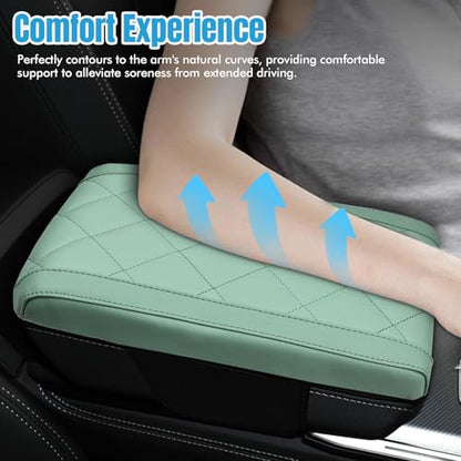 Hovom Car Center Console Armrest Pillow, 12.6"×7.87"×1.97" Leather Arm Rest Cover for Cars, Soft Comfortable Auto Armrest Cushion Pad, Vehicle Middle Console Cover, Car Accessories (Green) - color: Green