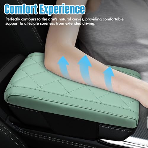 Hovom Car Center Console Armrest Pillow, 12.6"×7.87"×1.97" Leather Arm Rest Cover for Cars, Soft Comfortable Auto Armrest Cushion Pad, Vehicle Middle Console Cover, Car Accessories (Green) - color: Green
