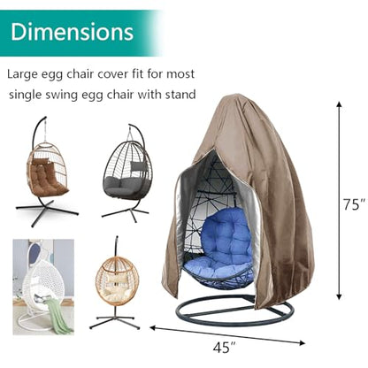 【Upgraded】Patio Egg Chair Covers with Zipper, Wicker Egg Swing Chair Covers, Waterproof Heavy Duty Weather Resisatnt Outdoor Chair Cover, Windproof Hanging Chair Cover, 75" x 45", Khaki, 1 Pack - color: Khaki, size: Single Seat 75'' (L) x 45''(W)