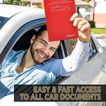 Andalus Auto Registration & Insurance Card Holder Pack of 2, Waterproof Essential Car Registration Holder with Hook & Loop Closure, Perfect for Every Vehicles Glove Boxes (Red - 9.5" x 5.15") - color: Red
