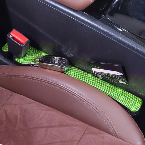 Briwill Green Bling Car Seat Gap Filler, Set of 2 Handmade Crystal Rhinestone Diamond Green Car Gap Filler Fit for Car Truck SUV Lime Green Bling Car Accessories(Grass Green) - color: F-Grassgreen