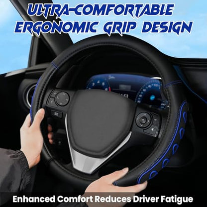 Ventilated Heart-Shaped Steering Wheel Cover with Anti-Slip Leather Grip. Compatible with Ford, Toyota, Honda, Nissan, and Chevrolet Vehicles for 14.5-15.2 inch Round Steering Wheels. - color: Love Blue