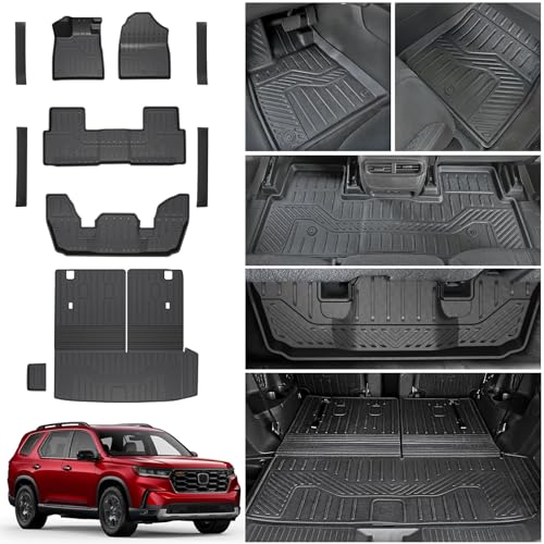 Floor Mats for Honda Pilot 2023-2025 2026, Cargo Mat with Backrest Mat All Weather TPE Cargo Liner Replacement Protection for Honda Pilot Accessories Door Sill Guards - size: for 2023-2026 Honda Pilot Floor Mats Set