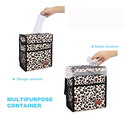 Femuar Leak Proof Car Trash Bag Large Capacity Waterproof Garbage Can with Lid for SUV Leopard Print - color: Leopard, size: 3 Gallons
