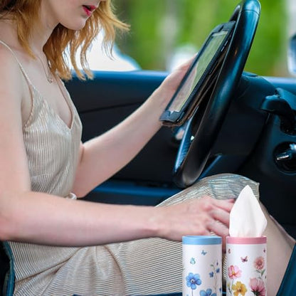 12 Pack Car Tissue Cylinder Holder Bulk with 3 Ply Facial Tissues, Round Napkin Holders for Car Cup Holder Cylinder Travel Paper Tubes Bulk Round Napkin Boxes Packs(Classic Flower) - style: Classic Flower