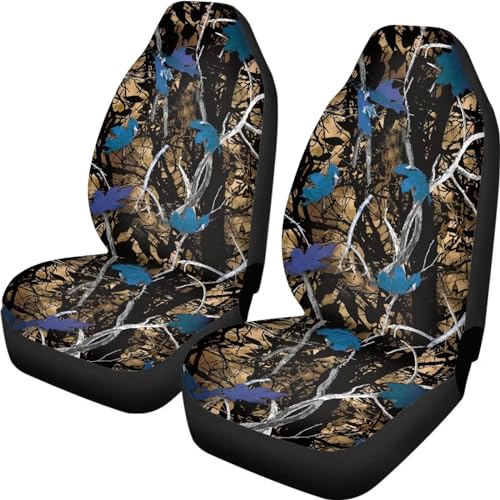 Blue Camo Hunting Seat Covers for Cars Front Seat, Two Pack Front Seat Covers Car Seat Protectors Universal fit SUV Truck Van Sedans Automotive Interior Covers - color: Blue Camo Hunting