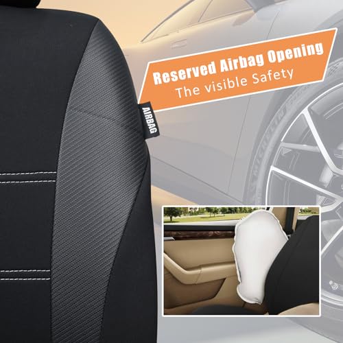 Champlus Car Seat Covers, Carbon Fibre and Durable Breathable Mesh 2 Front Bucket Seat Covers, Universal Fit Automotive Sedan Cars, SUVs, Trucks, Mini Vans, Airbag Compatible, Easy to Install - color: Black