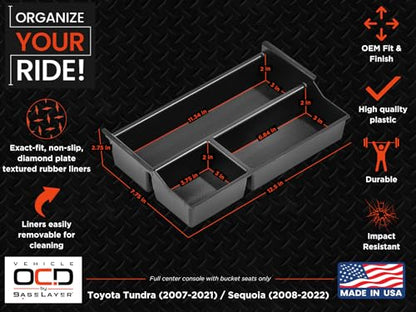Vehicle OCD - Center Console Organizer Tray for Toyota Tundra (2007-2021) / Toyota Sequoia (2008-2022) - Made in USA - SLX125 - size: 2014-2021, style: Tray