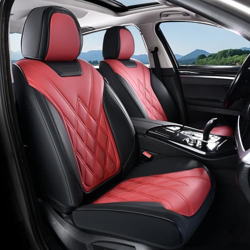 Coverado Car Seat Covers, Front Covers for Cars, Car Seat Cover Front Seats, Car Seat Protector Waterproof, Leather Car Seat Cushion, Universal Interior Covers Seat Protectors for Most Cars - color: 8918-Red-Black, size: Front Pair