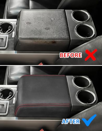 Center Console Cover for Ford F150 XL XLT 2004-2014, Expedition 2007-2014, Lincoln Mark LT 2006-2008, PU Leather Armrest Lid Protector, Anti-Scratch, Red Stitches (Fits Bucket Seat Console Only) - size: Bucket Seat, 04-14 F150 XL XLT, red stitch