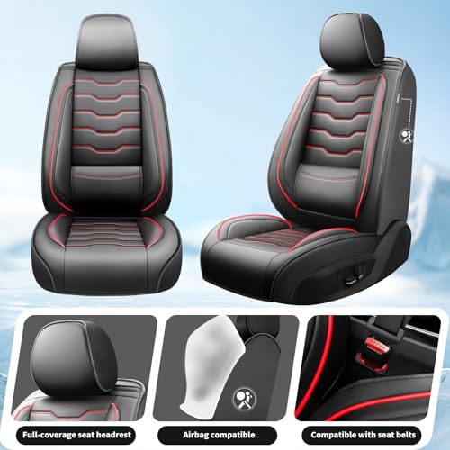 Fit Ridgeline Car Seat Covers Compatible with Honda Ridgeline 2007-2026 -Premium Leather， Waterproof， All-Weather Seat Cushion Protecto&Airbag Compatible (2 Front Seat Red Line Black) - color: Front Pair 【 Red Line Black #02】, size: For Honda Ridgeline 20