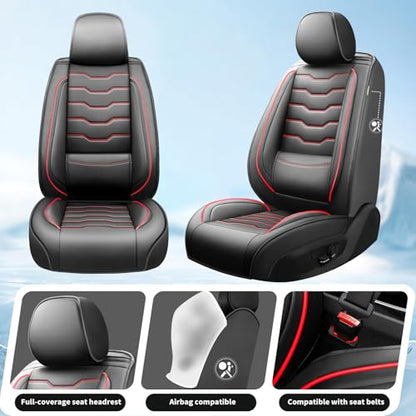 Fit Insight Car Seat Covers Compatible with Honda Insight 2011-2025 2026 -Premium Leather， Waterproof， All-Weather Seat Cushion Protecto&Airbag Compatible (2 Front Seat Red Line Black) - color: Front Pair 【 Red Line Black #02】, size: For Honda Insight 201