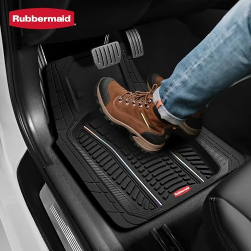 Rubbermaid Car Floor Mats Full Set – Premium All-Weather Car Mat with Brushed Aluminum Inserts, Universal Trim-to-Fit Design, Anti-Slip Backing for Cars, SUVs, Trucks, and Vans - color: Black