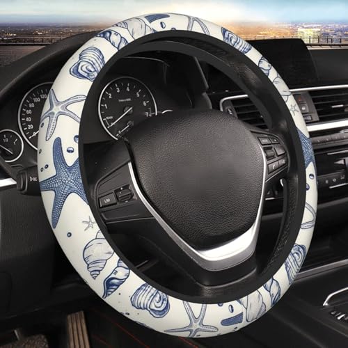 Car Steering Wheel Cover with Anti-Slip Lining, Universal 15 inch Wheel Cover, Fashion Car Interior Accessories for Women Men - Sea Starfish Shells - color: Sea Starfish Shells