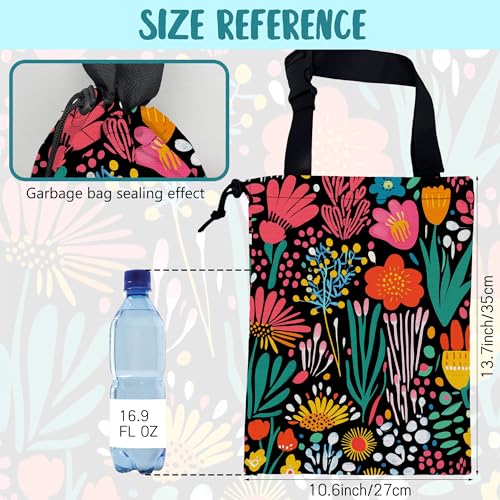 Car Garbage Bag Modern Flower and Green Leaves Hanging Canvas Car Trash Bag Drawstring Car Back Seat Organizer for Car Back Front Seat Console with Adjustable Buckle - color: Modern Flower and Green Leaves
