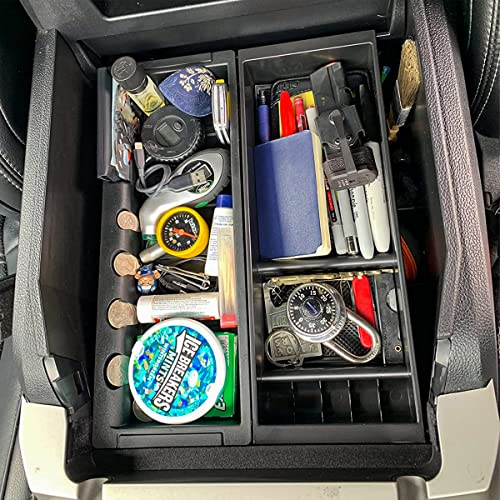 Center Console Organizer Compatible with Ford F150 Accessories 2015-2020 F-150/2017-2022 F250 F350 SuperDuty Armrest Insert Tray Storage Box ABS -Full Console w/Bucket Seats ONLY,Black