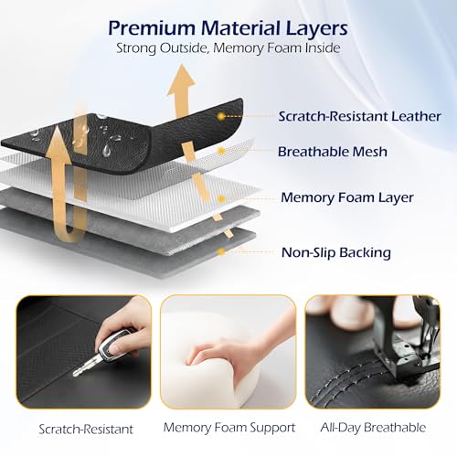 kingphenix 2 Pack Front Memory Foam Leather Car Seat Covers, Breathable 4D Mesh, Easy Install Automotive Seat Protectors, Airbag Compatible, Universal Fit for Cars, Trucks, Vans, SUV - Black