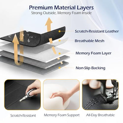 kingphenix 2 Pack Front Memory Foam Leather Car Seat Covers, Breathable 4D Mesh, Easy Install Automotive Seat Protectors, Airbag Compatible, Universal Fit for Cars, Trucks, Vans, SUV - Black