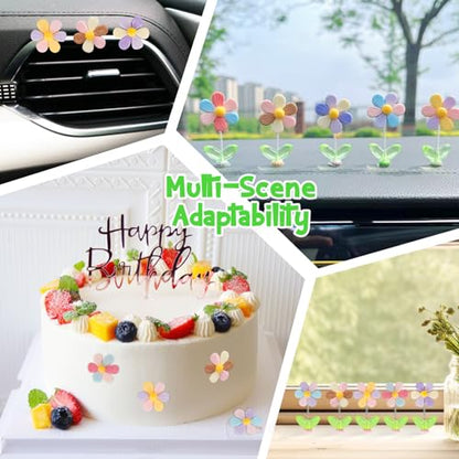 5pcs Cute Car Accessories for Women, Shaking Spring Rainbow Flower Dashboard Decorations with Strong Adhesive Property, Car Decorations Interior UV-Resistant for Gifts