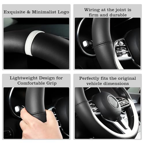Car Leather Steering Wheel Cover - Panapi Material, Universal 14.5-15 Inch Leather Anti-Slip Breathable Auto Steering Wheel Covers for Men Women (Nappa Leather - Black & White) - color: Nappa Leather - Black & White