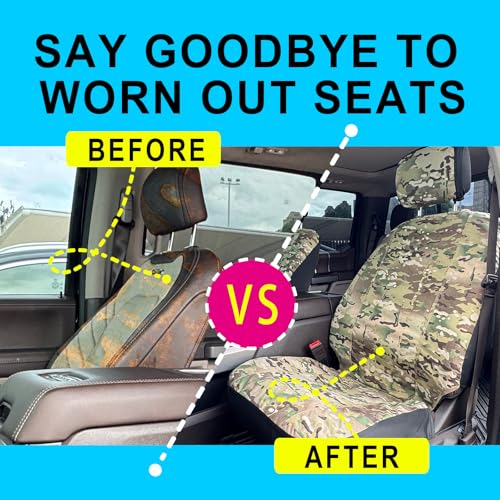 Universal Nylon Canvas Fitted Bucket Seat Cover, Cut-Resistant & Waterproof Front Seat Protector for Trucks (Camouflage) - color: Camouflage