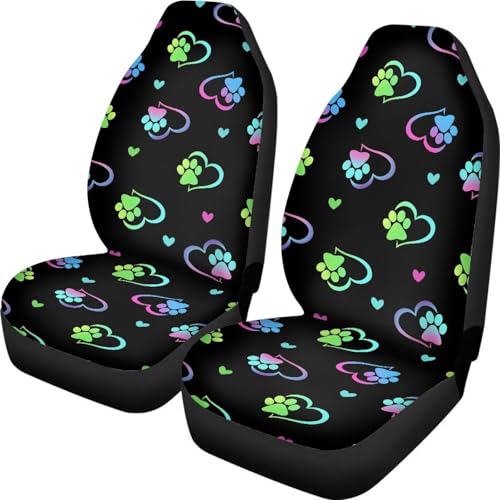 Dog Paw Heart Car Seat Covers Set for Front Universal Interior Accessories Seat Protective Bottom Cushion Pad Set for Women Cute Vehicle Interior Accessory for SUV Truck - color: Dog Paw Heart