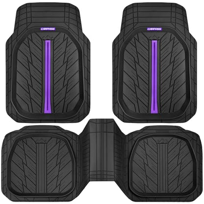 CAR PASS Tire Tread DeepDish Rubber Floor Mats for car Heavy Duty car mats All Weather, Universal XL~M Trim to Fit for Truck SUV Vehicle Automotive, Waterproof car mats 3 Piece (Purple Black) - color: Purple Black