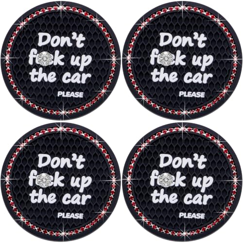 2PCS Bling Crystal Rhinestone Cup Holder Coaster – 2.75 Inch Anti-Slip Auto Insert Cup Coaster – Sparkling Interior Decor Accessories for Cars & Vehicles(Black & Red) - color: Alphabet Black & Red, size: 2 pcs
