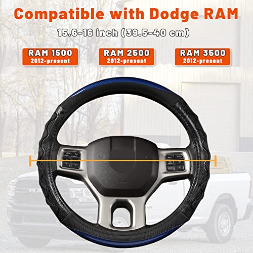 GIANT PANDA Steering Wheel Cover for Dodge Ram 1500 - Car Steering Wheel Covers for Dodge Ram 2500 3500 15.5-16 inch - Blue - color: B-Black+Blue
