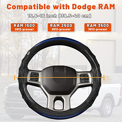 GIANT PANDA Steering Wheel Cover for Dodge Ram 1500 - Car Steering Wheel Covers for Dodge Ram 2500 3500 15.5-16 inch - Blue - color: B-Black+Blue
