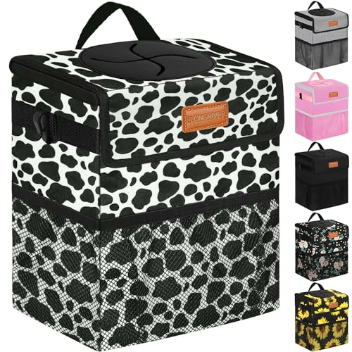 ELONGRIVER Car Trash Can Bin for Back Seat Leak Proof, Cute Car Trash Bag Hanging, Vehicle Trash Can for SUV Truck Van, Automotive Garbage Cans Front Seat Cow Print, 2 Gallons - color: Cow Print, size: 2 Gallons