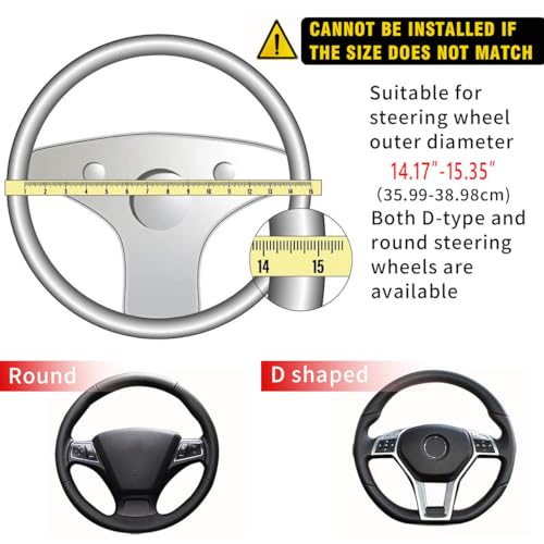 15 inch Car Steering Wheel Cover, Carbon Fiber Microfiber PU Leather Elastic Steering Wheel Protector for Men Women, Anti-Slip Breathable Car Interior Accessories (Grey)