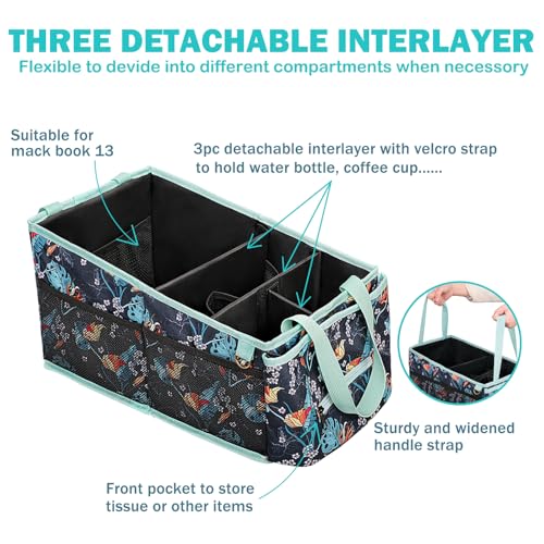 HEYSKAY Car Seat Organizer-Passenger Seat Organizer, Collapsible Small Car Seat Organizer for Console Front/Back, Car Caddy with 4pc Drink Holders Automotive Backseat Organizer for Kids - color: Black