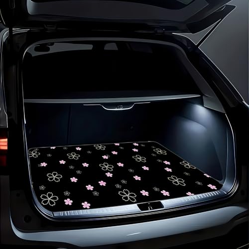 Universal Car Trunk Mat 29" x 39", Pink Simple Flowers All Weather Trunk Protection Cargo Liner, Durable Cargo Mat Rear Trunk Liner,Stylish Vehicle Interior Accessories Suitable for Most Car Models - color: Pink Simple Flowers