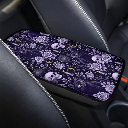 Purple Skull Rose Spiderweb Print Car Center Console Cover,Universal Car Armrest Cover,Easy to Install - color: Purple Skulls