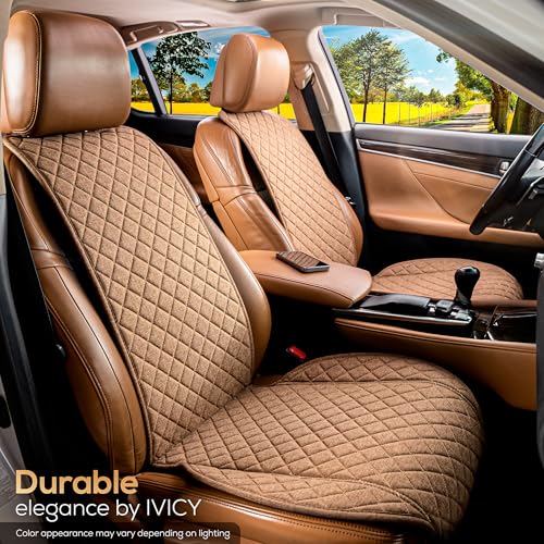 IVICY Faux Linen Front Car Seat Cover – Non-Slip Bucket Seat Protector for Most Cars, SUVs, Vans & Trucks – 1 Seat Cover, Machine Washable, Side-Airbag Friendly, Light Brown - color: BROWN WS LN