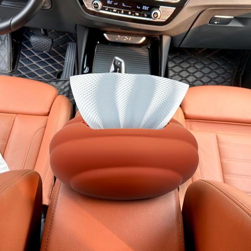 Car Tissue Holder, Silicone Tissue Box Napkin Holder with Adjustable Band,Universal Car Tissue Tube Organizer Perfect for Trucksr Armrest Box,Backseat Holder (Orange)