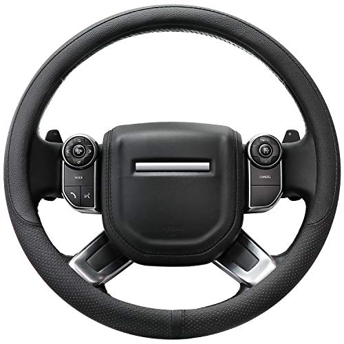 Breathable Car Steering Wheel Cover 16 inch Auto Universal Leather Wrap Non-Slip Steeringwheel Protector Automotive Interior Accessories, Black (Suit for 15 1/2-16 inch) - color: A-Black, size: L (15.5"-16")