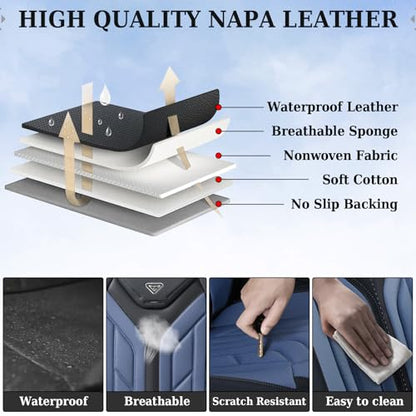 Coverado Seat Covers, Car Seat Covers Front Seats, Leather Seat Covers for Cars, Automotive Seat Covers Car Seat Protector Car Seat Cushion Universal Fit for Most Sedans SUV Pick-up Truck(Black&Blue)