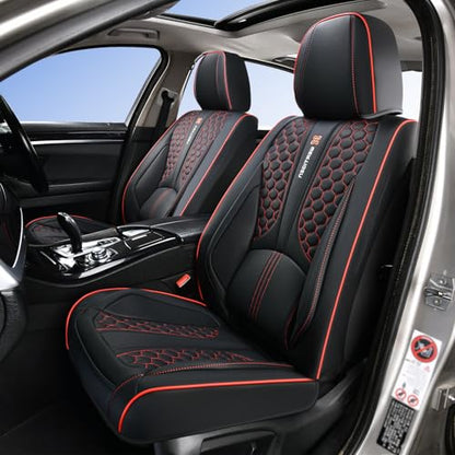 Black and Red Leather Car Seat Cover Set, with Lumbar Support | OEM-Inspired Interior Upgrade - color: A_Red Edge