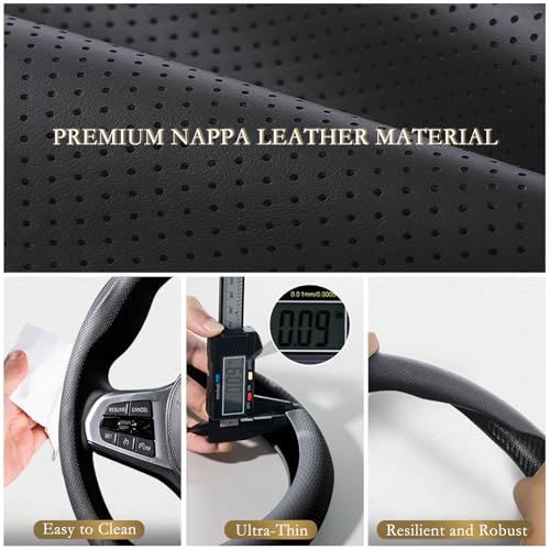 Aimato Car Steering Wheel Cover, Ultra-Thin Car Steering Wheel Cover,Comfortable & Breathable Microfiber,Universal Fit for Most Cars, Nappa Black - color: Nappa Black